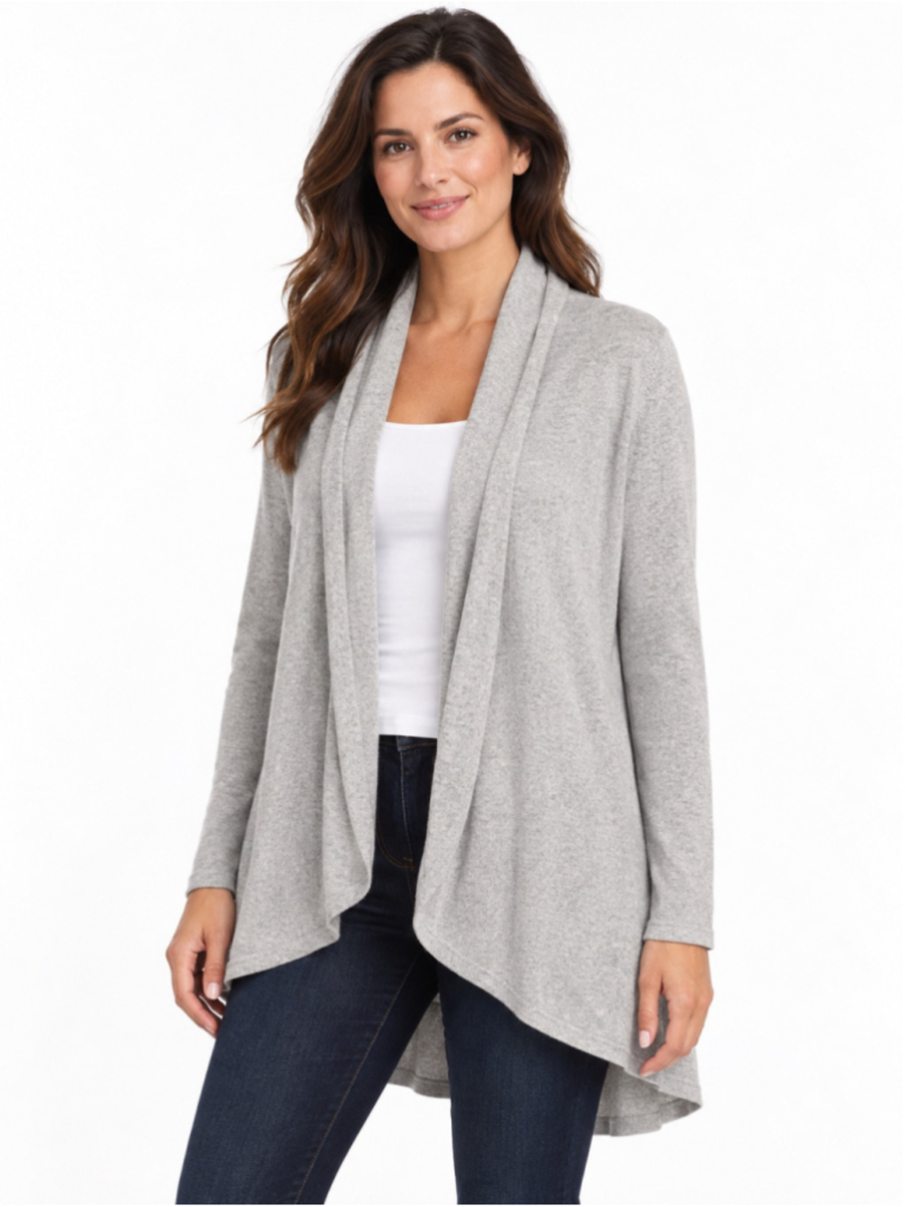 Lilly Pulitzer Gray 100% Cashmere Open Front Ruffle Back Cardigan Size S